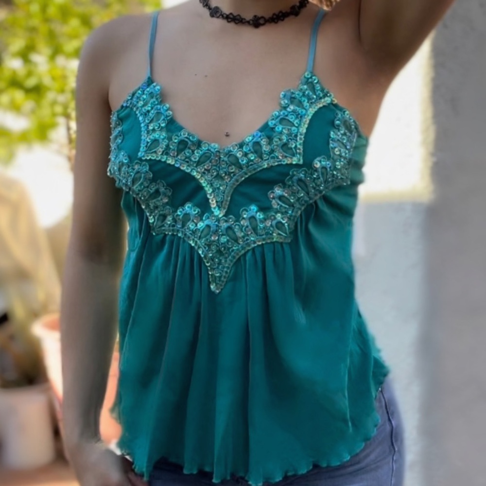 Sparkly teal baby doll top